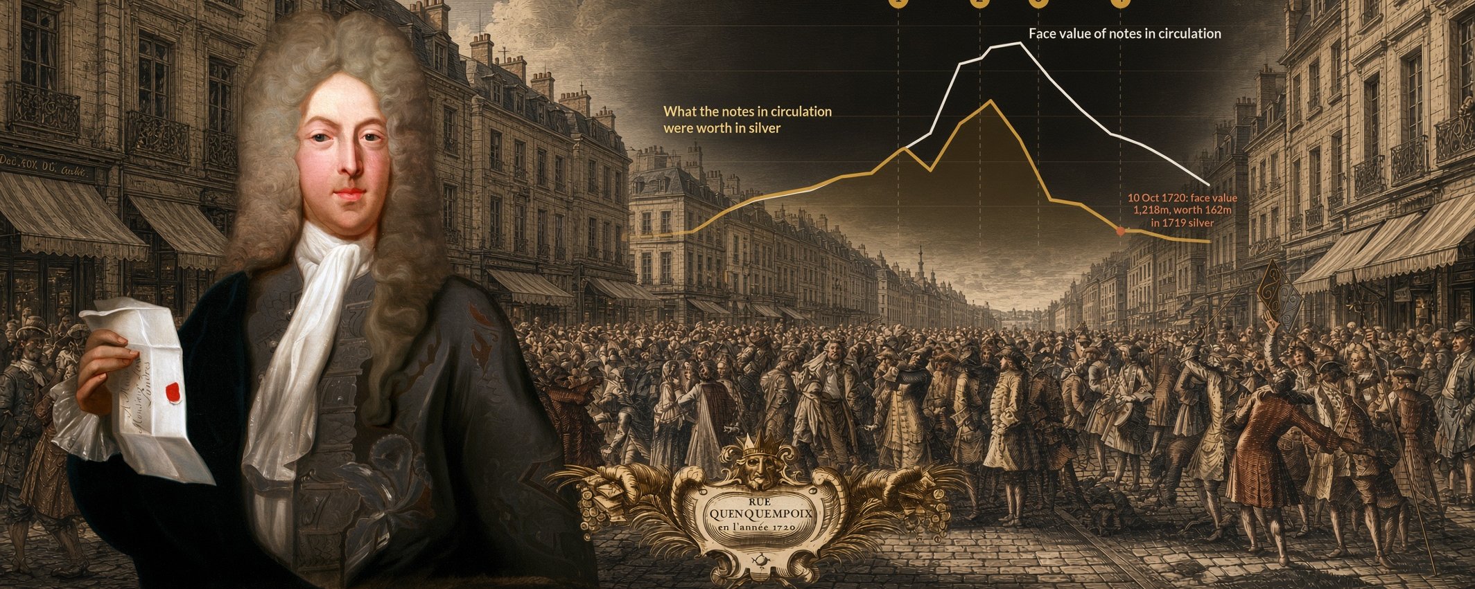 Title card reading The Scottish Gambler Who Tried to Replace France's Gold With Paper, with a colorized portrait of John Law.