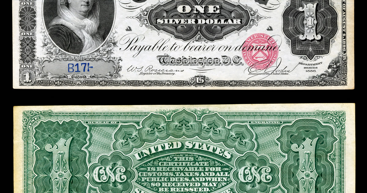 1886 United States one-dollar silver certificate with ornate engraved portrait and silver-certificate seal.
