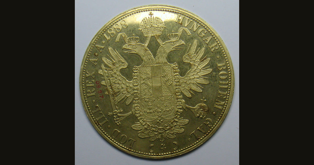 Austrian four-ducat gold piece of Franz Joseph I, dated 1888.
