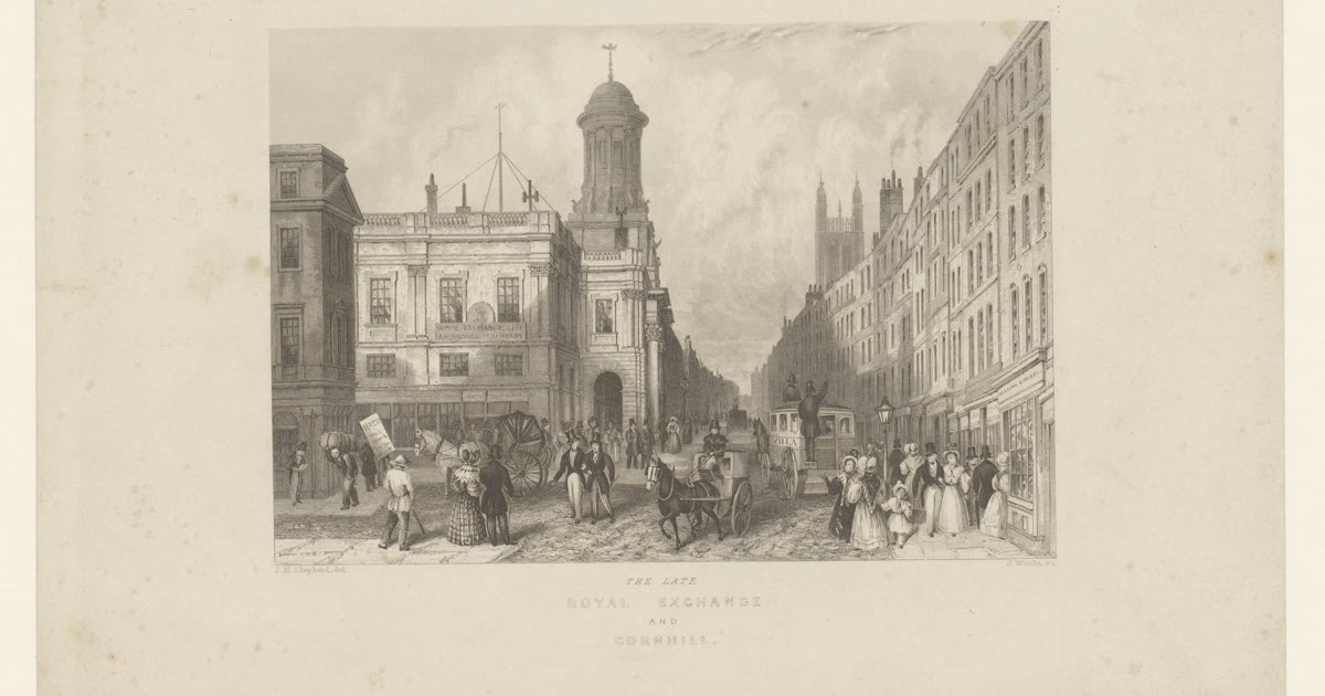 Print of the Bank of England in London.