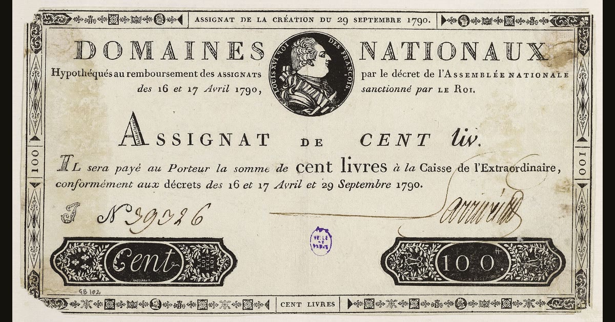 Assignat of 100 livres dated 29 September 1790.