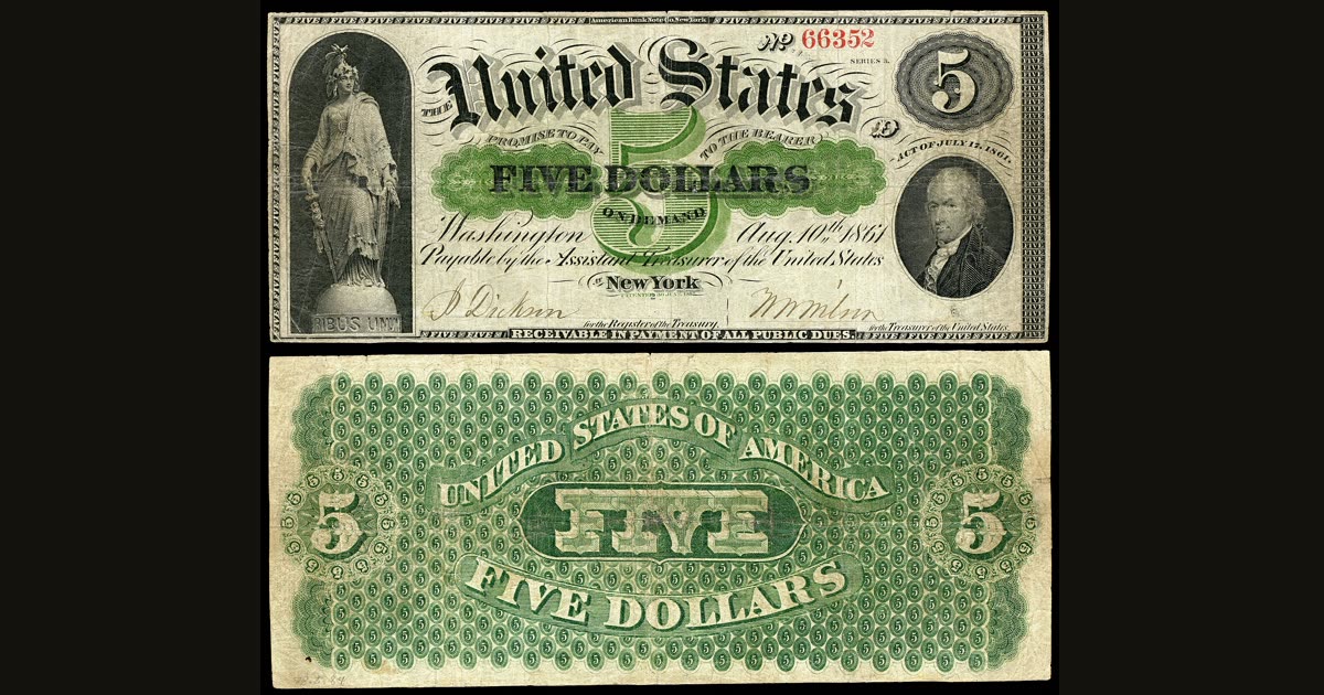 Five-dollar demand note of 1861.