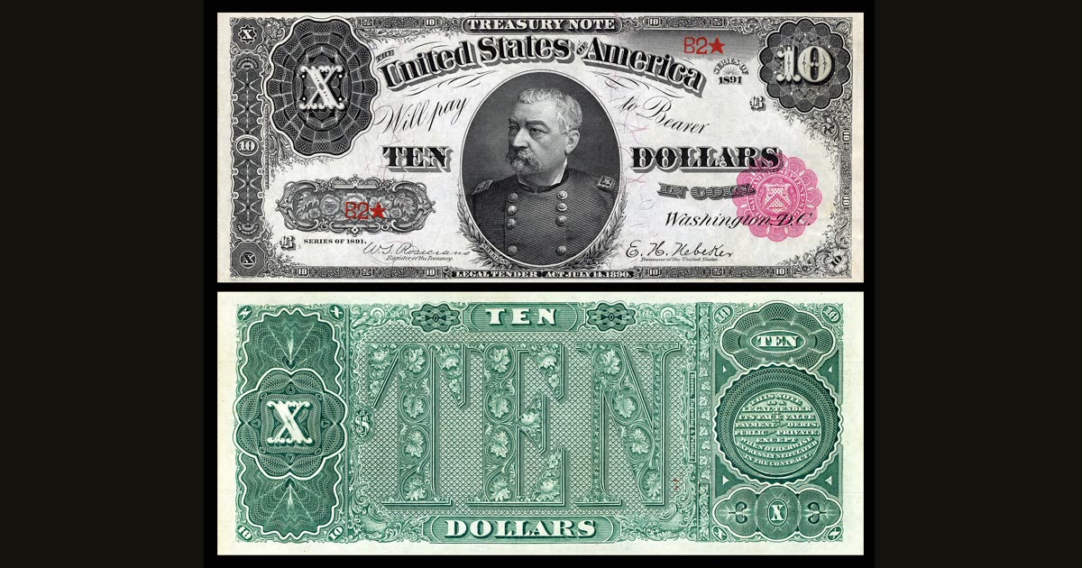 Ten-dollar Treasury note of 1890.