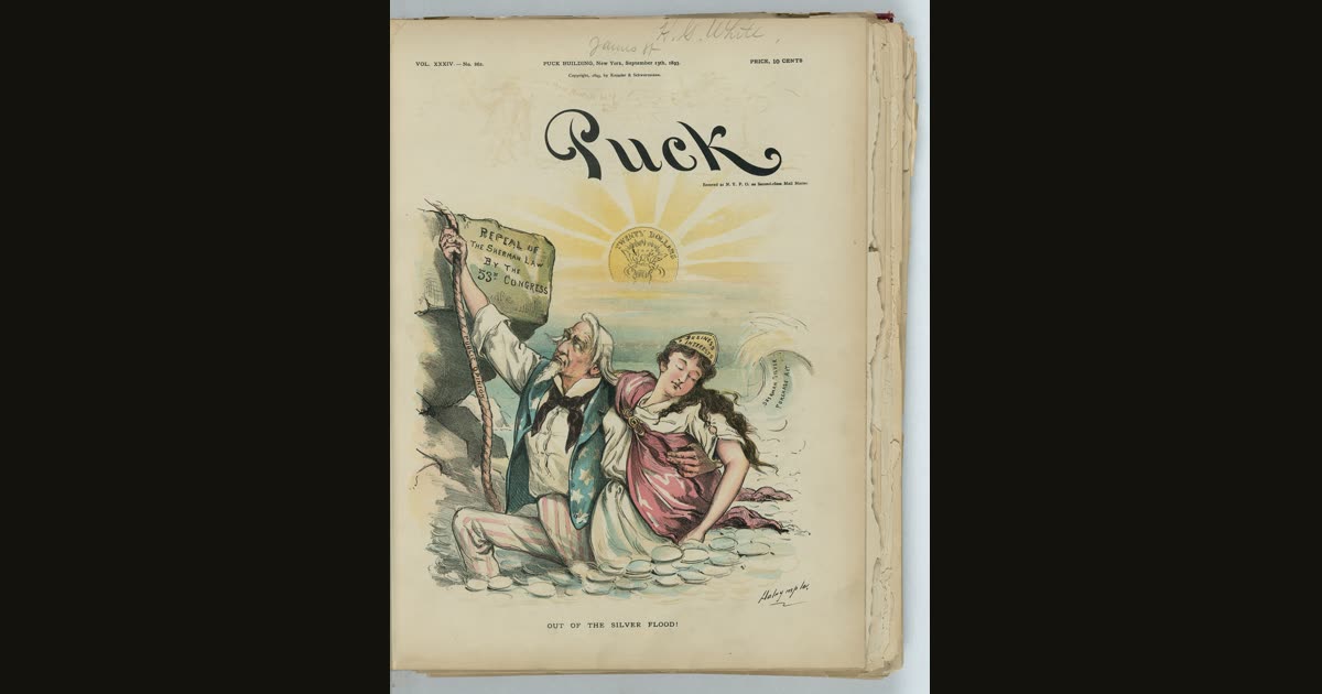 Puck cover of 13 September 1893, titled Out of the silver flood.