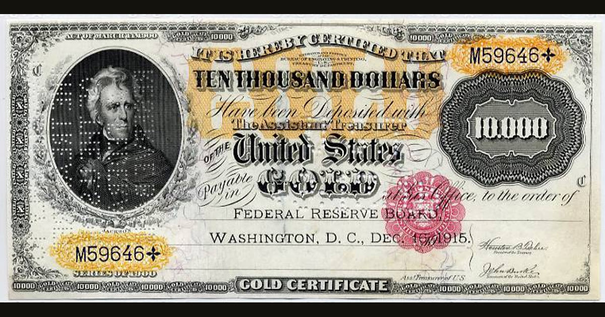 Ten-thousand-dollar gold certificate, series of 1900.
