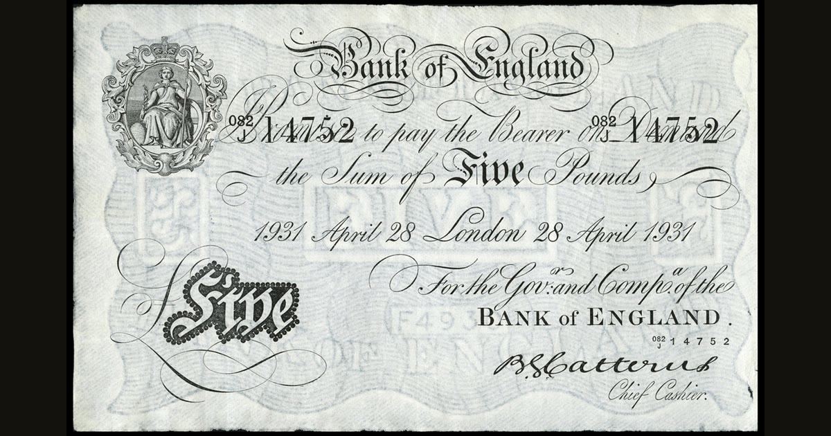 Bank of England five-pound note, 1931.
