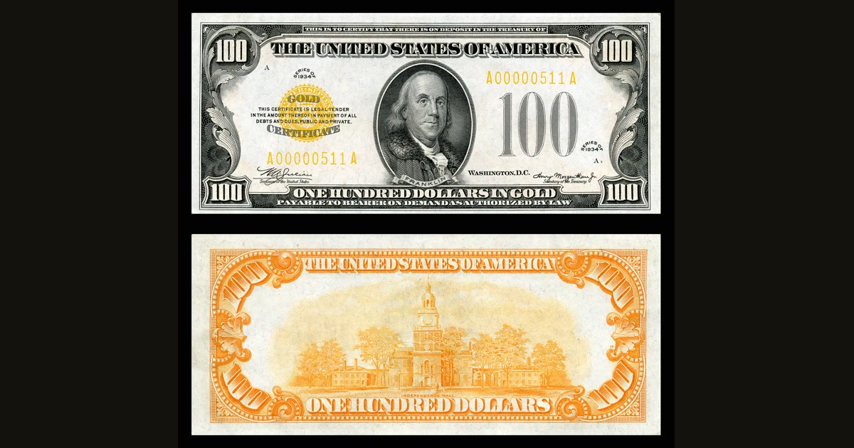 One-hundred-dollar gold certificate, series of 1934.